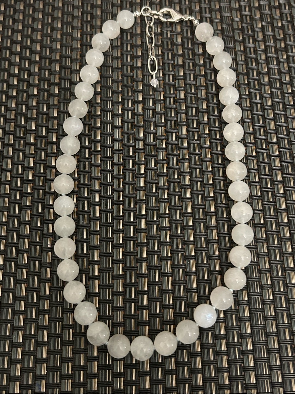 White Moonstone Hand Knotted 10mm Beaded Necklace - Picture 3 of 5